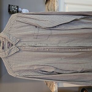 Eddie Bauer Men's Green and Blue Plaid Button-Down Shirt